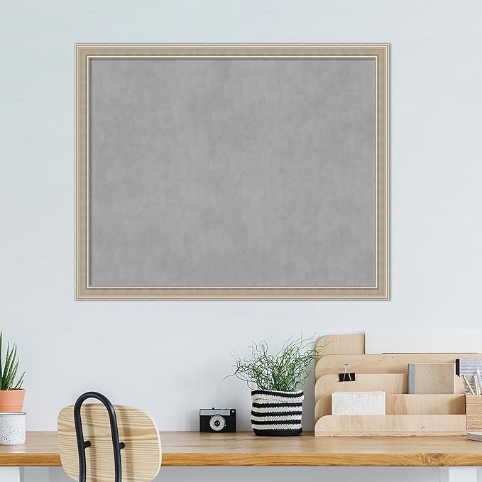 Amanti Art Silver Framed Magnetic Board 36x44 X-Large Vision Board for use with Magnets, 100% Metal Sheet to Display Items as Office Decor or for Home Organization in mudroom, Kitchen or Kids Room