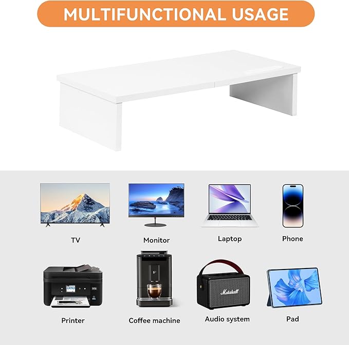 Qupui 21" Monitor Stand Riser with Phone Holder, Monitor Stand for Desk, Computer Monitor Stand, Desk Shelf for Top of Desk, Desktop Organizer for Laptop, Printer, TV