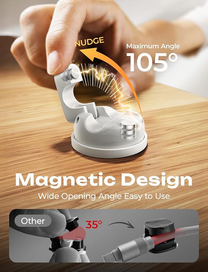 6-Pack Rotatable Cord Holder for Nightstand, LISEN 360°Rotating Magnetic Clips, No-Residue Adhesive Cable Management Clips Neatly for Nightstand, Desk, Home, Office, Car, Cubicle Accessories, White