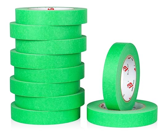 BOMEI PACK Painters Tape 1 Inch - Green Paint Tape 10 Rolls x 1 Inch x 55 Yards - Painter's Tape Green Masking Tape for Walls Painting, DIY Crafting, and School Projects, Total 550 Yards