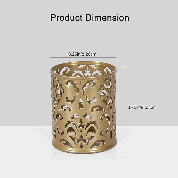 EasyPAG Gold Pen Holder for Desk, 2 Pack Round Pen Organizer, Brush Holder for Vanity, Metal Pencil Cup Organizer for Home, Office, Classroom, School