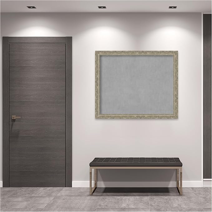 Amanti Art Silver Framed Magnetic Board 36x44 X-Large Vision Board for use with Magnets, 100% Metal Sheet to Display Items as Office Decor or for Home Organization in mudroom, Kitchen or Kids Room
