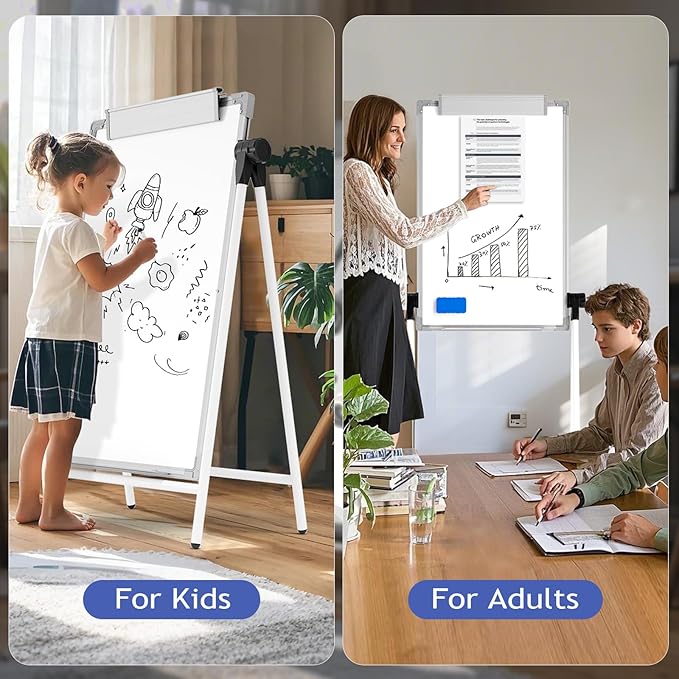 Lumspax Large Doubole Sided White Board with Stands, 36" x 24" A-Stand Dry Erase Easel, Portable Flip Chart Easel with Height Adjustable Design for Home, School, Office