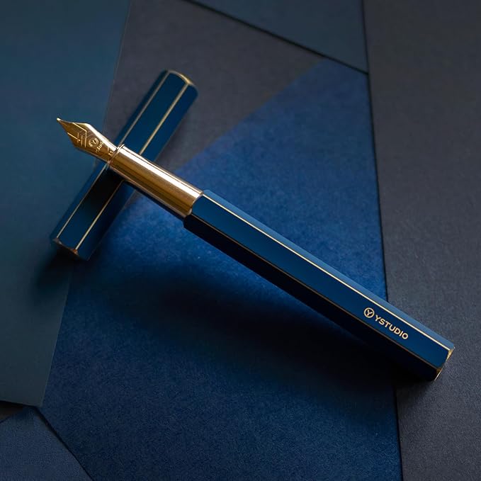 YSTUDIO Stunning Classic Revolve Fountain Pen, Schmidt Gilded Nib, Best Pen Gift Set for Men & Women, Professional, Executive Office, Nice Pens(blue,M nib)
