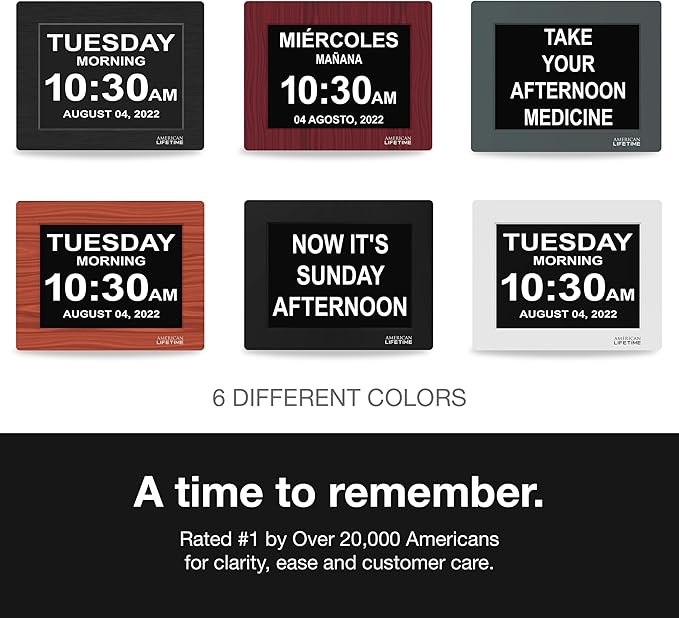 American Lifetime New 2026 Dementia Clock Large Digital Clock for Seniors, Large Display with Custom Alarms, Calendar Clock with Day & Date for Elderly, Clear Numbers Alzheimer Digital Clock White