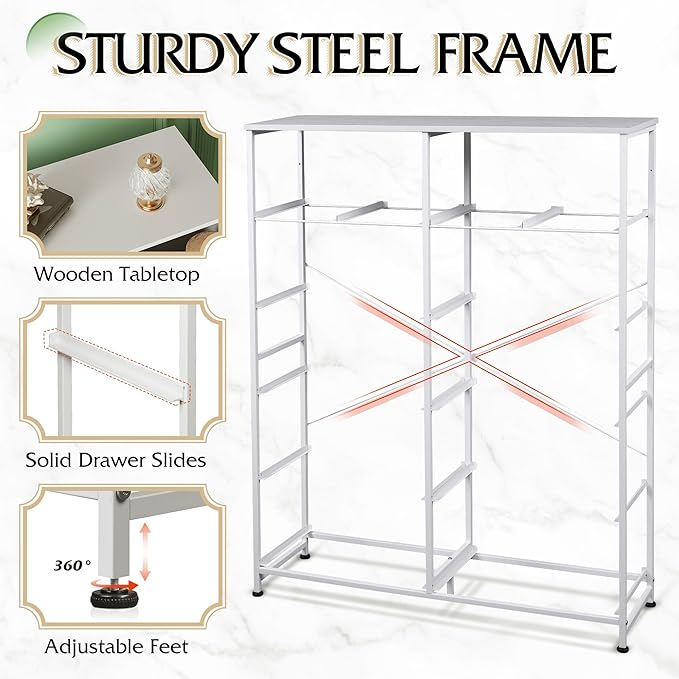 WLIVE Tall White Dresser for Bedroom with 12 Drawers, Dressers & Chests of Drawers, Fabric Dresser for Closet, Living Room, Storage Dressers with Storage Drawers, Steel Frame, Wood Top
