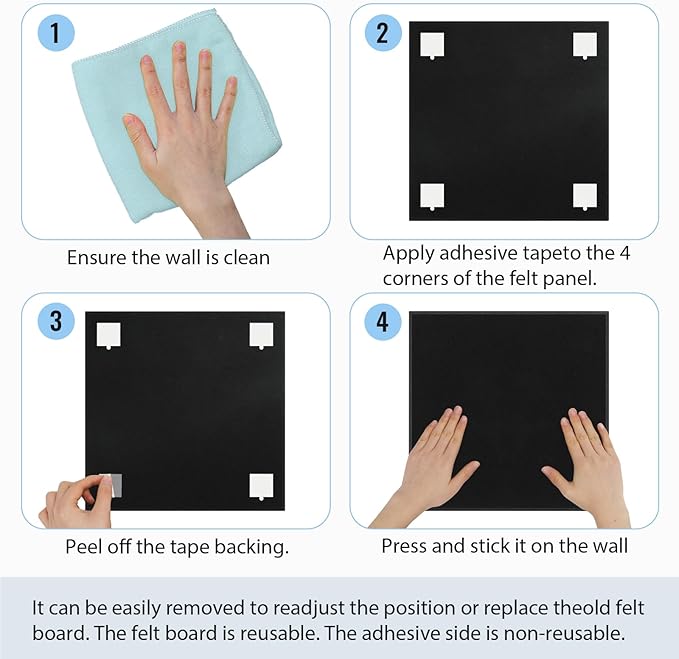 Smarpau Large Cork Board for Walls, 12 Pack Square Bulletin Board, 48"x36" Pin Board with Pushpins Removable Security Stickers, Felt Wall Tiles for Office Home Decoration-Black