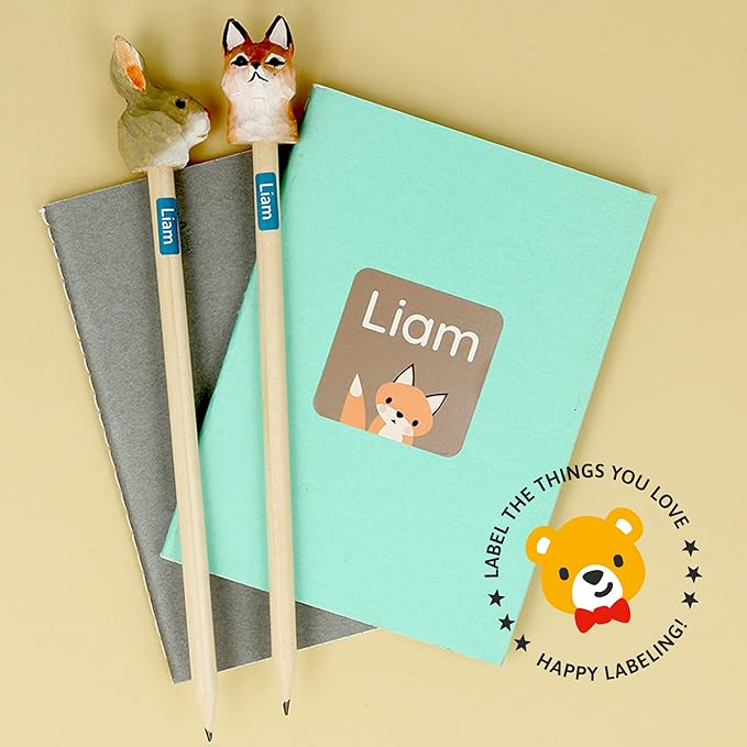 Large Name Labels for Kids (33) - Custom Stickers for Daycare and School Supplies - Durable, Waterproof Stickers for Water Bottles, Lunch Boxes, and More with Unique Designs - Forest Animals