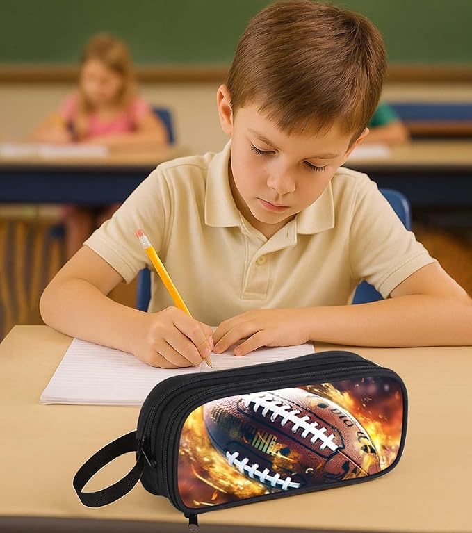 AnySmic Football Pencil Case for Boys and Girls, Sports Large Capacity Pencil Pouch for Kids, Pen Case for Elementary School Child, Polyester with Double Zipper Pen Bag Organizer Gifts for Student