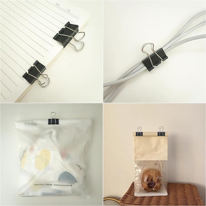 76 Pcs Black Binder Clips Paper Clamps Set Assorted Sizes Large Medium Small for Office School and Home
