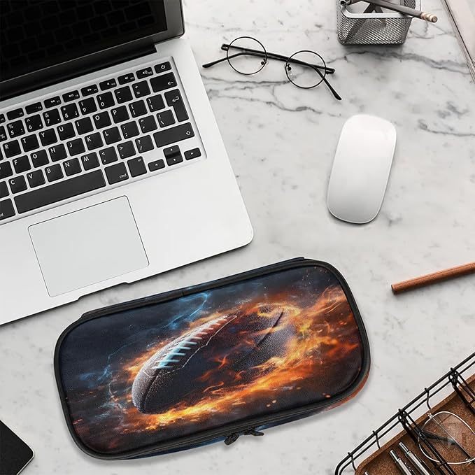 Pardick American Football Fire Pencil Case,Big Capacity Pencil Pouch Coin Pouch Stationery Organizer For Teen School