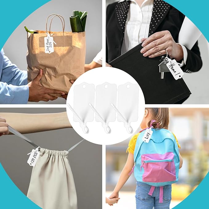 LeonBach 100 PCS Plastic Shipping Tags, 1.46" x 2.48", Waterproof Labels Writable Hanging Tag with Sealing Strap, Shipping Cable Tie Label Tags for Keys Luggage Logistic Inventory Retail (White)