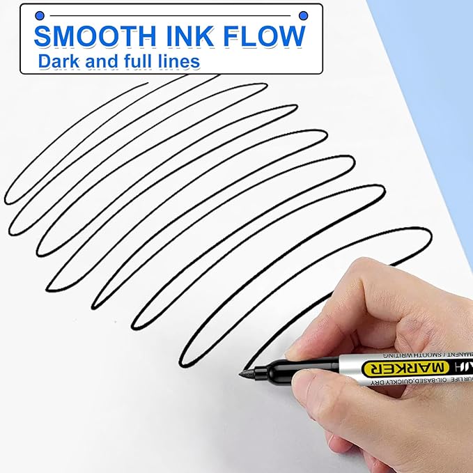 SFAIH 100 Black Permanent Markers Bulk -1s Quick Drying, Fine Point Markers for Writing, Labeling, School & Office, Warehouse, Business, Logistics, Waterproof Ink on Paper, Plastic, Metal, Cardboard