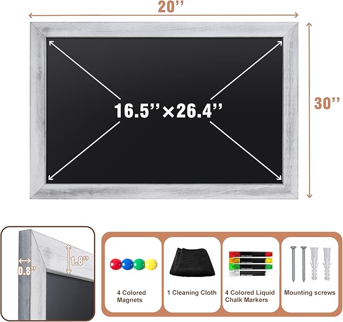 SELEAD Magnetic Chalkboard Words Sign - 20" x 30" Solid Wood Rustic White Wide Frame Wall Decor Display Board Pizarra for Wedding, Business, Restaurant