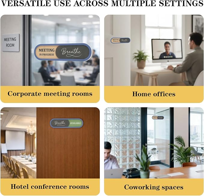 In a Meeting Office Door Sign with Slider - "Breathe" Offices Status Indicator (Meeting in Progress/Available), Adhesive Back & Extra Magnets, Acrylic Privacy Sign for Home Office, Studios & Workspaces