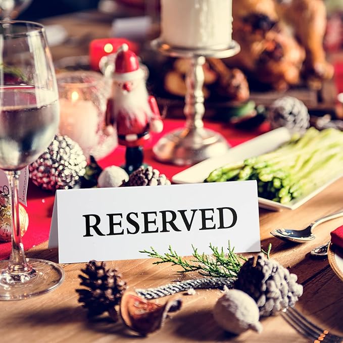 6 Pieces Plastic Reserved Table Sign Table Tent Wedding Guest Reservation Seat Sign for Restaurant Wedding Chairs(7.9 x 2.7 Inches,Black Words White Background)