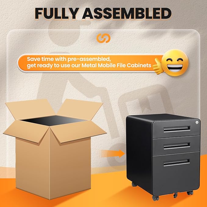 AFAIF 3 Drawer File Cabinet, Fully Assembled Mobile File Cabinets with Lock for Home Office, Metal Rolling Filing Caninet on Wheels, Three Drawer Under Desk Cabnet for Letter/Legal / A4 - Black