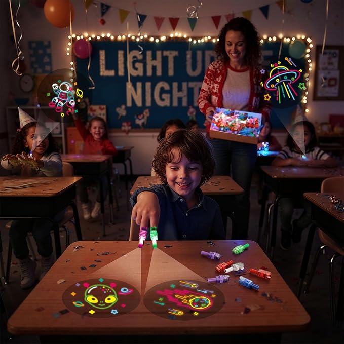 LovesTown 24PCS Space Themed Party Favors, LED Finger Lights for Kids Glow in The Dark Party Supplies for Birthday Goodie Bags Fillers Classroom Prizes