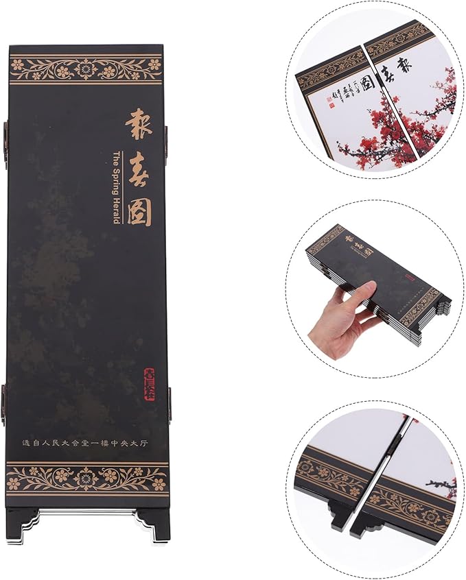 LUOZZY Chinese Style Mini Screen Ornaments Desktop Wooden Panel Divider Creative Folding Small Screen Props for DIY Crafts Home Office Tabletop Decor