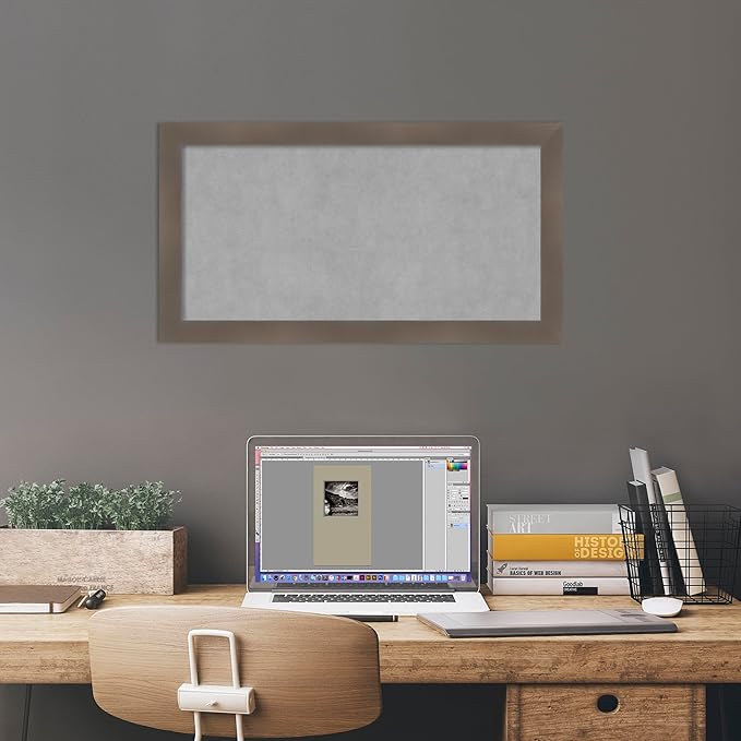 Amanti Art Grey Framed Magnetic Board 14x26 Small Vision Board for use with Magnets, 100% Metal Sheet to Display Items as Office Decor or for Home Organization in mudroom, Kitchen or Kids Room
