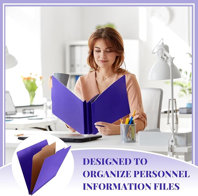 Skyygemm 48 Pcs Classification Folders Letter Size, 1 Divider Pressboard File Folder with Fasteners, Expanding File Organizer Bulk for School Teachers, Office Employee, Coworker, Staff (Purple)