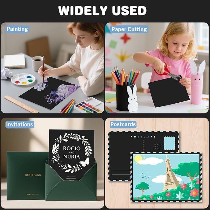 Cardstock 8.5 X 11, 40 Sheets Black Card Stock, 75lb/ 200gsm Copy Paper, Cardstock Printer Paper For Art, Drawing, Invitations, DIY Cards, Watercolor, Craft, Construction, School & Office Supplies
