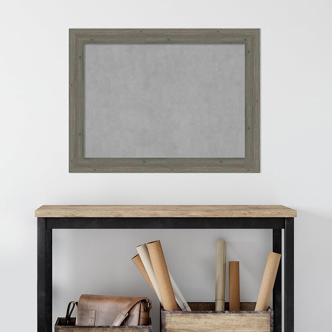 Amanti Art Grey Framed Magnetic Board 25x33 Medium Vision Board for use with Magnets, 100% Metal Sheet to Display Items as Office Decor or for Home Organization in mudroom, Kitchen or Kids Room