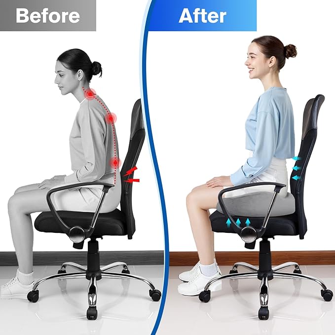 CushyOasis Seat Cushion, Chair Cushions, Office Chair Cushions, Anti-Slip Bottom & Removable Cover Tailbone Pain Relief Cushion, Memory Foam Seat Cushion for Office, Wheelchair, Car (Light Grey)