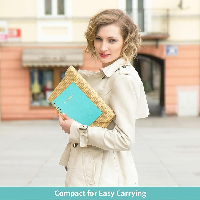 Spiral Notebook-5.75" x 8.125" College Ruled Journal with Inner Pockets and 160 Pages,PU Leather Cover Business Journal, Twin-Wire Binding Notebook Perfect for Office & Home School Supplies MintGreen