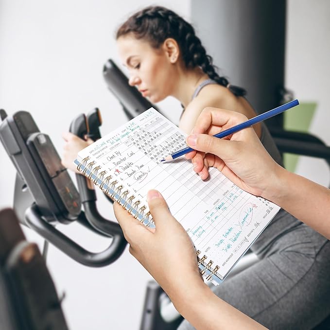 Fitness Journal Workout Planner for Women & Men, A5 (6.4" x 8.3") Workout Journal Log Book Planner Gift for Track Gym Essentials, Home Workouts, Track Progress, Achieve Wellness Goals, Grey Blue