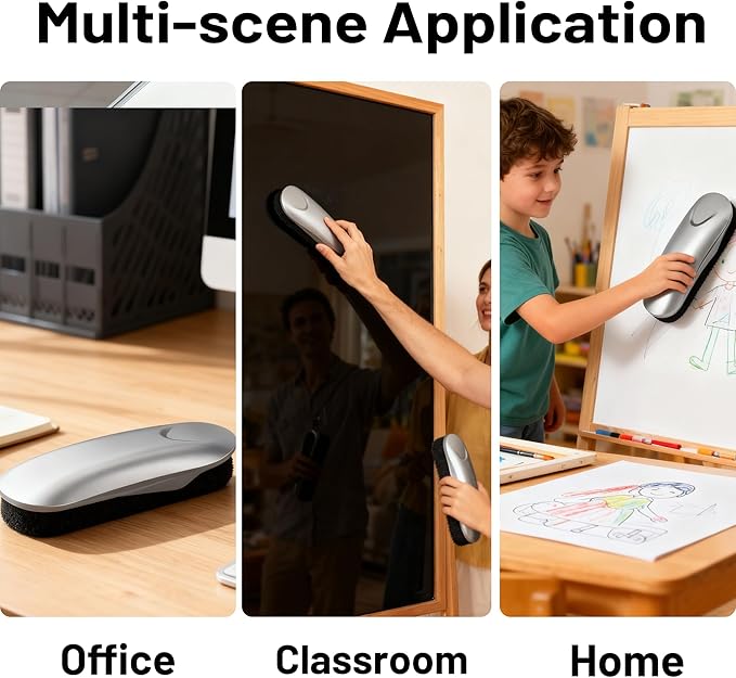 KIZZBY Magnetic Dry Erase Eraser - Whiteboard Erasers for Glass Board, 2 Pack Dry Erase Board Eraser with Strong Magnet for School, Office, Home (Gray)