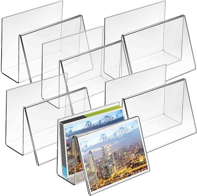 Crtiin 6 Pcs Clear Acrylic Postcard Holder Business Card Holder Greeting Card Display Clear Business Stand Rack for Index Organizer Desk Table Home Office, 6 x 4.25 x 4.5 Inches