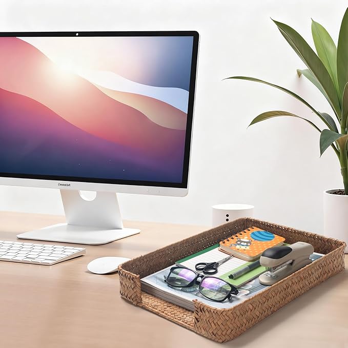 Seagrass Letter Tray for A4 File Woven Desk Tray Organizer for Paper Folder Mail Document Magazine Storage Basket for Office