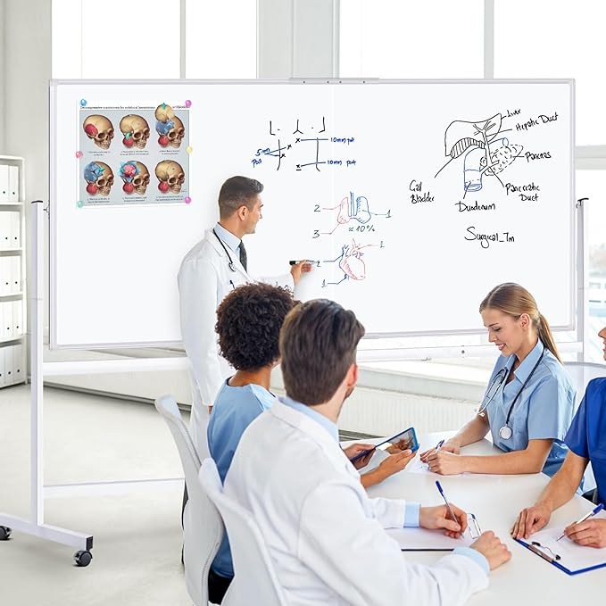 maxtek Rolling Whiteboard, 96x48 Large Double-Sided White Board Dry Erase on Wheels, Giant Magnetic White Board Standing for Office, School, Home Office, Homeschool
