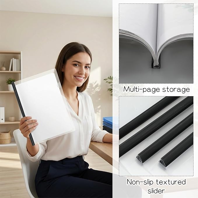 100 Pack Clear Report Covers with Sliding Bars, Presentation Folders for Letter Size 70 Sheet Capacity, Resume Folder Clear Folder, 5.5 Mil Thick, for File Resume Documents, Black