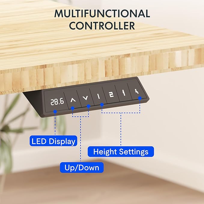 FLEXISPOT EN2 Whole-Piece Bamboo Standing Desk with Clamp Power Strip, 48 x 24'' Electric Stand Up Height Adjustable Desk with Cable Management (Black Frame + 48" Bamboo Top, 2 Packages)