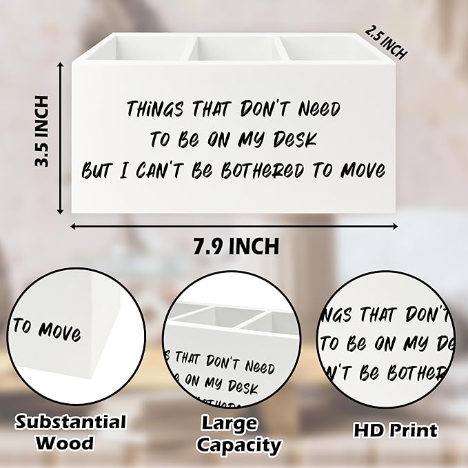 QZQE Funny Office Pen Pencil Holder Organizer for Desk, Humorous Gifts for Women Men, Funny But I Can't Be Bothered to Move Wooden Box Signs Decorations for Home Office Desk Tabletop