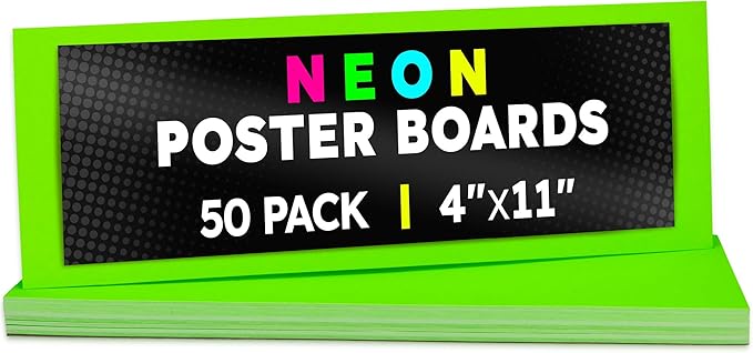 Hygloss Small Poster Board 4x11 - 50 Neon Green Single Color Poster Boards Bulk Pack - 10 Pt. Thickness Colored Poster Board Paper for Projects, Flash Cards, Signs - Posterboard Multipack 4" x 11"