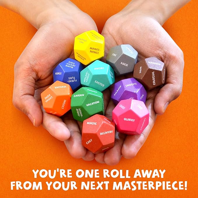 Art Dice – 12-Sided Wooden Dice with 120 Prompts to Help You Decide What to Draw or Paint – Creative Playbook with Games and Activities – Fun, Inspiring Gift for Artists of All Levels