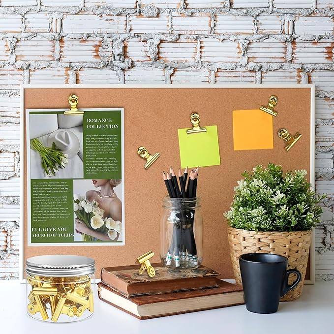 30 Pieces Push Pins Clips Gold Thumb Tacks with Clips for Cork Boards, Bulletin Boards