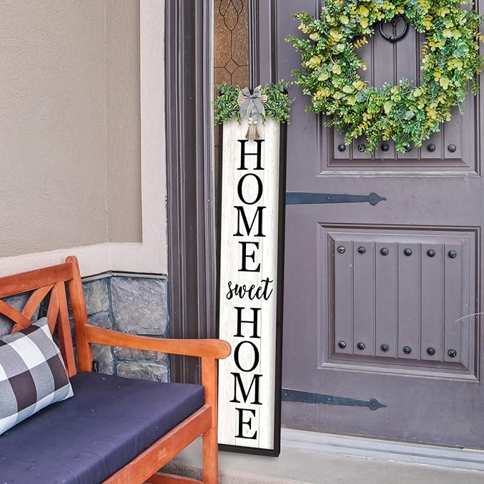 LuZhiQiang Welcome Sign for Front Porch Outdoor Home Sweet Home, 45"X9" For Large Front Door Wreath Standing Wooden Frame Tall Vertical Leaner Long Signs, Rustic Outside Farmhouse Garden Patio Decor (Black?