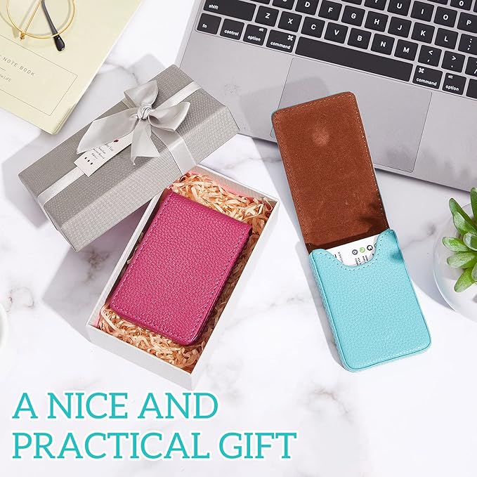 Outus 2 Pieces Business Card Holder, PU Leather Business Card Case Pocket Wallet with Magnetic Shut for Valentines Gift Men Women(Pink and Green,Classic)