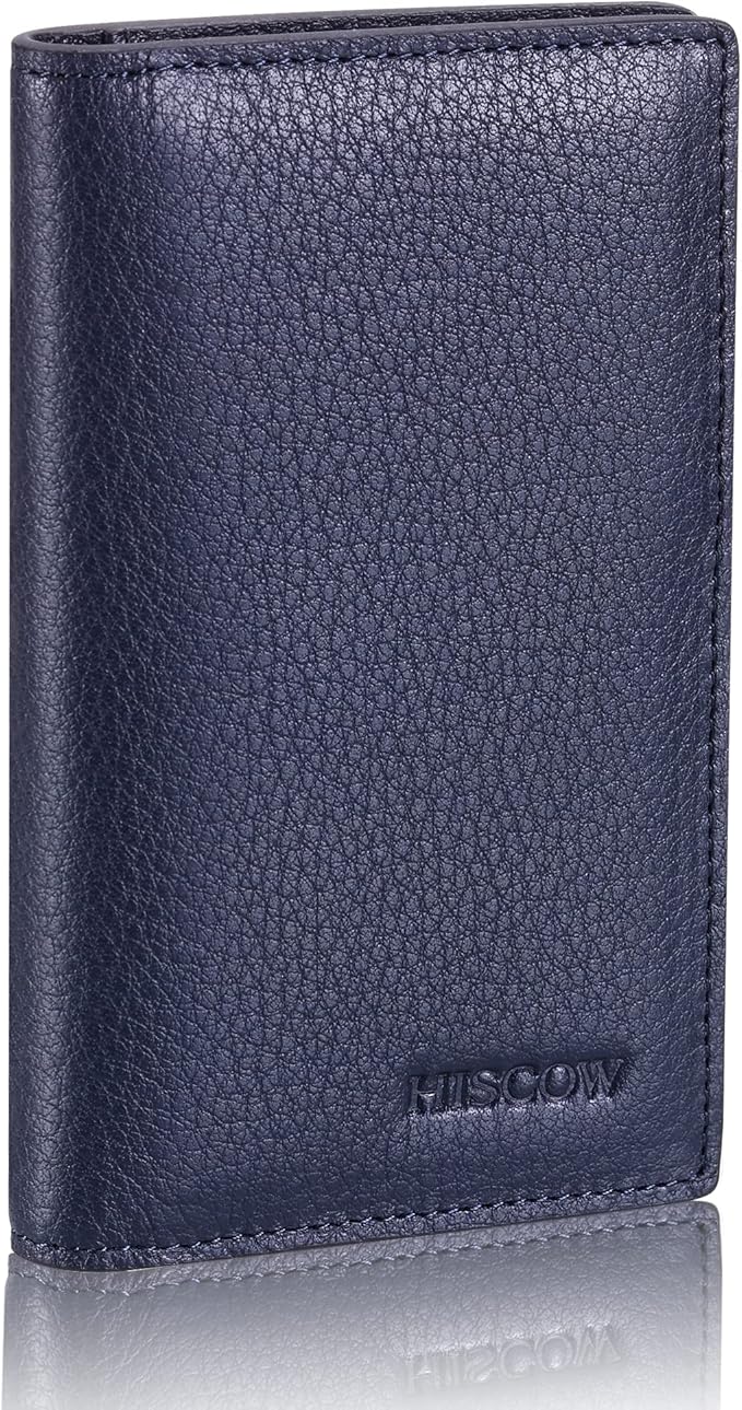 Slim Leather Credit Card Holder for Men & Women 8cc, Italian Calfskin (Pebbled Blue)