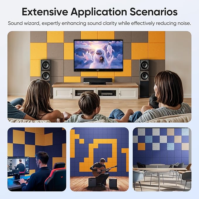 UNECHO 12 Pack 12" X 12" X 0.4" Acoustic Panels for Wall Sound Absorbing,Square Self-Adhesive Sound Panels, High Density Suitable for Multiple Scenarios(Orange)
