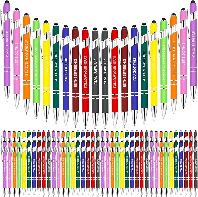 Greengines 100 Pcs Inspirational Pens - Motivational Ballpoint Bulk Pens with quotes Stylus Tip Gifts for School Coworkers Office Supplies Black Ink