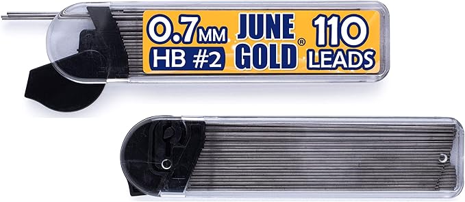 June Gold 72 Mechanical Pencils, 0.7 mm HB #2 Lead, 2 Dispensers/w 220 Graphite Refills & 16 Refill Erasers, Break Resistant Lead, Convenient Side Click & Soft Non-Slip Grip