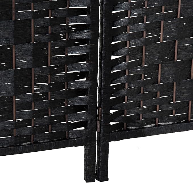 HOMCOM Room Divider, 4 Panel Folding Privacy Screen, 6FT Tall Portable Wicker Weave Partition Wall Divider for Bedroom, Home Office, Black
