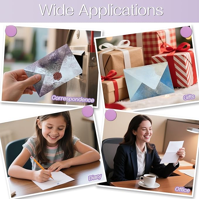 Tuhangcc Stationary Paper Set Minimalism - Hand Blended Colors, 12 Envelopes (4x6 in) & 24 Lined Paper for Wedding Love Letters, Invitations, Anniversaries (Smoky Lavender)