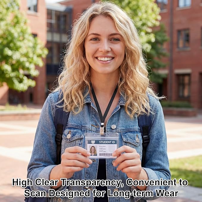 Marspark 200 Sets Clear Name Tags with Lanyard, Lanyards for ID Badges Reusable Strap with ID Holder Plastic Name Badges for Adults Business School Church Conference (Black)