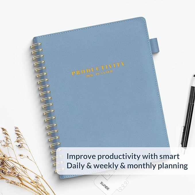 SUNEE 2026 Planner 8.5" x 11" – Dated Productivity Planner for Time Management - Daily,Weekly & Monthly Planner to Achieve Goals - Planner 2026 dated from January 2026 – December 2026,Grey Blue